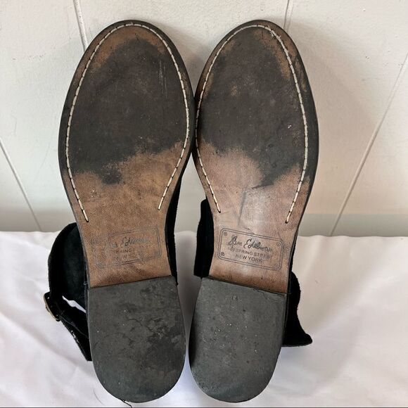 Black Booties Sam Edelman Malone Distressed Suede Buckle Strap Split Shaft 7.5 8 - Picture 4 of 7